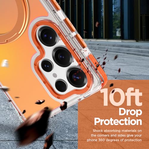 Image of Magnetic for Samsung Galaxy S25 Ultra Case with 360 Stand [Compatible with Magsafe] [Fluorescent Design] [1 Screen Protector] Slim Translucent Matte Case for Galaxy S25 Ultra 6.9 inch, Orange