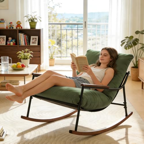 Opiniones y reviews de Sillon Sams de esta semana. 50 KALAKO Sillón mecedor Moderno, con Estructura de Metal y Detalles en Madera. Ideal para Sala o Dormitorio, tapizado Suave Perfecto para Leer y Relajarse 112 x 73 x 80 cm (Verde)
