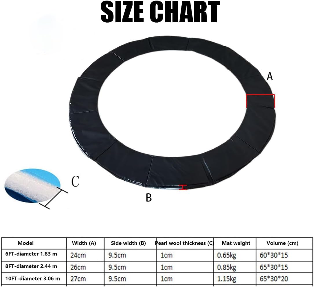 6/8/10FT Replacement Trampoline Pad, Universal Surround Trampoline Safety Guard Pad for Indoor Outdoor Trampolines Accessories