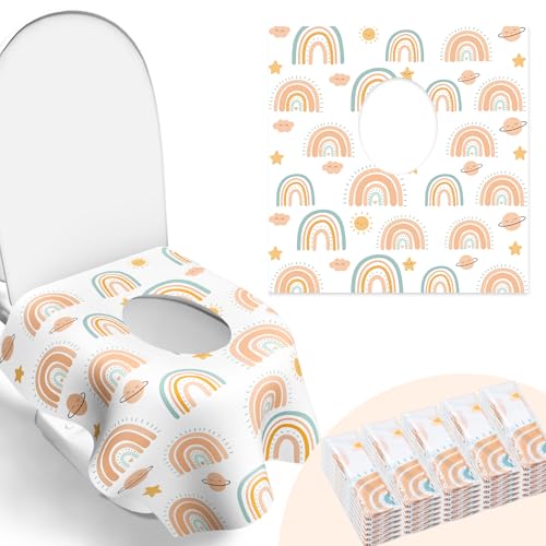 30 Pack Toilet Seat Covers Disposable, Individually Wrapped for Travel, Large Waterproof Potty Covers for Kids and Adults,Toddler Potty Training for Public Restroom, Airplane, Trip - Rainbow