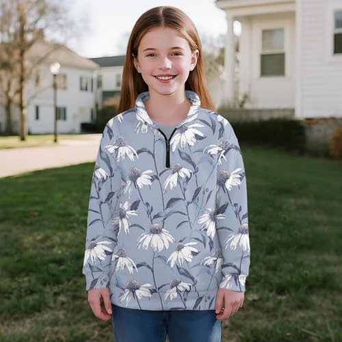 Image of AmzPrint Girls Graphic Quarter Zip Coat Long Sleeve Lightweight Oversized Athletic Running Hoodies For Kids Teen Girls