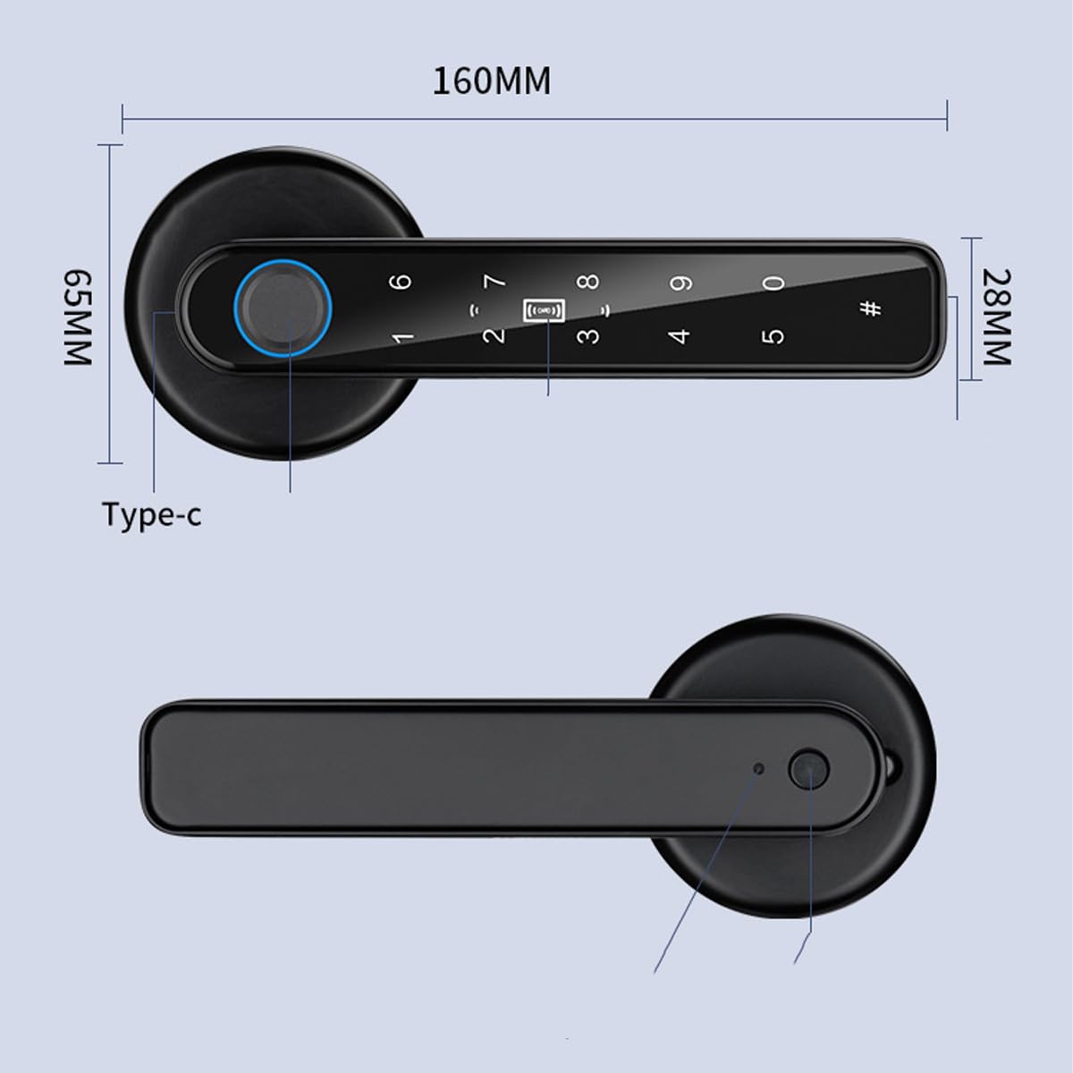 Serrure Intelligente, poignée de Porte de Verrouillage 5 en 1, Mot de Passe du Clavier électronique, Identification Bluetooth, clé d'empreinte Digitale numérique étanche (Noir)