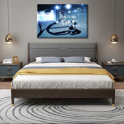 Image of TUMOVO Medical Stethoscope and Infographic Wall Prints Stethoscope and Medical Canvas Wall Art 1 Panels Laboratory Wall Art for Living Room Stretched and Framed Ready to Hang (24 inch Wx36 H)