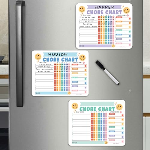 Image of Hadley Designs Magnetic Chore Chart for Kids Multiple Kids - Dry Erase Family Chore Chart for Fridge, Weekly Chores Checklist Kid, Behavior Charts for Home, Classroom Retro Chores Board in School