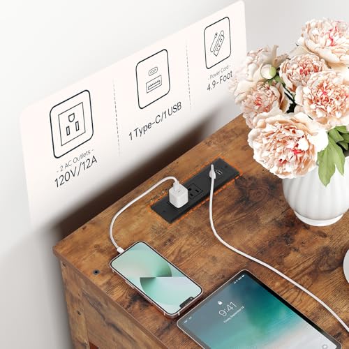 HOOBRO Dog Crate Furniture, Dog Kennel with Drawer and Charging Station, Indoor Decorative Puppy House, Wooden Pet Crate End Table for Small Dogs, Rustic Brown and Black BF58UGW03G1 - Image 6