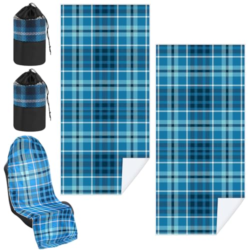 Image of Hahafelt 2 Pack Car Seat Towel Cover with Storage Bag, Blue Plaid | 63 x 32 in Car Towel Seat Cover Non Slip Waterproof, Gym Workout Swimming Running, Machine Washable Sweat Absorbent Protector