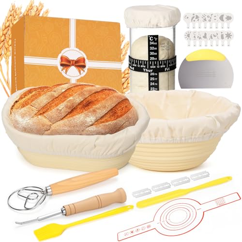 Bbwell Cesta De Fermentación Para Pan,Kit Para Hacer Pan Masa Madre De 12pcs Con 2 Cestas De Pan De Silicona 23 26 Cm ,Bote Fermentacion Y Accesorios De Panadería,Para Principiantes Y Experimentados