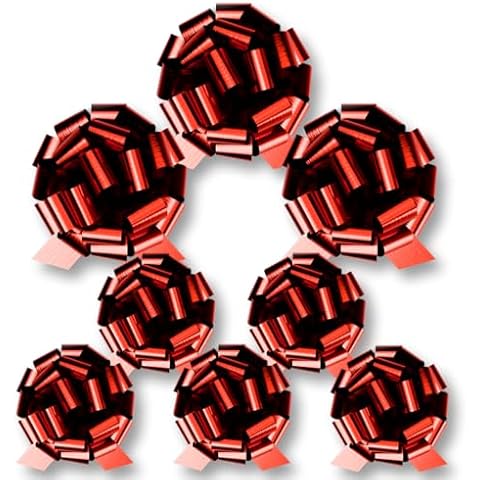 InstaBows 8 Pack Red Metallic Pull Bows - Includes 3 Large 8-Inch Bows and 5 Medium 5-Inch Elegant Gift Bows for Easy Assembly and Perfect for Christmas, Birthdays, Baby Showers, and Special Occasions Cover