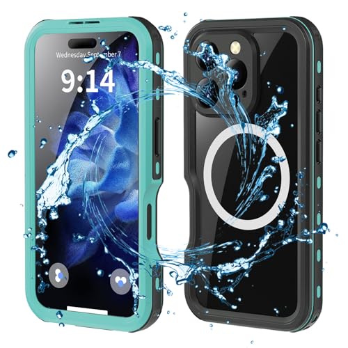 Coque étanche iPhone 16 Pro Max MagSafe transparent bleu