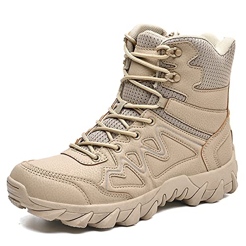YUHAI Botas tácticas para Hombre, Ligeras, Impermeables, para Senderismo al Aire Libre, Botas de Senderismo, Zapatos Militares de Combate de Aterrizaje,Sand-44(UK9.5) Cover