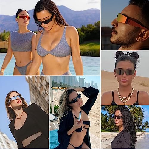 Y2K Futuristic Wrap Around Sunglasses Men Women Visor Cyber Glasses Sports Monoblock Cyclops (Grey Frame-Mirror Red Lens)2