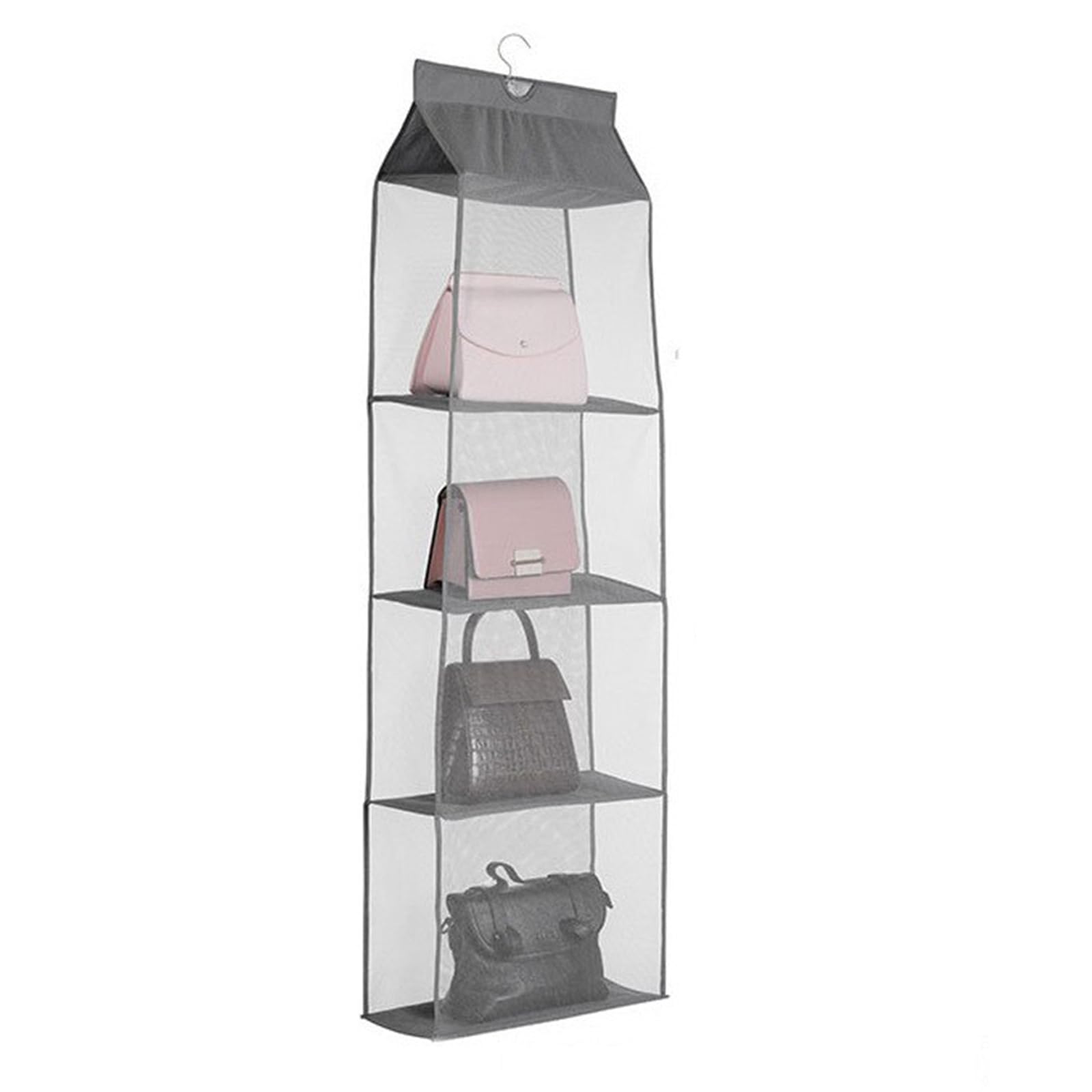 Syeeiex Organizer Da Appendere Per Borse – 4 Tasche Trasparenti – Antipolvere Con Cerniere – Salvaspazio Per Armadio – 130 Cm
