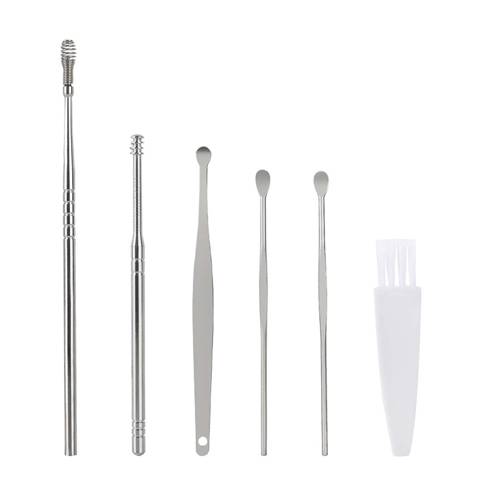 dpityserensio Portable Earwax Removal Kit, 6 Pc Stainless Steel Ear Pick Earwax Cleaning Tool