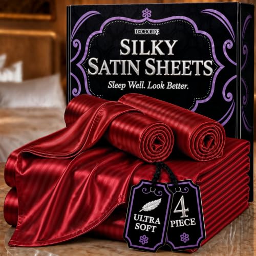 Image of DECOLURE Satin Sheets Full Size | Softer Than Silk | Luxury 4 Pc Bed Set