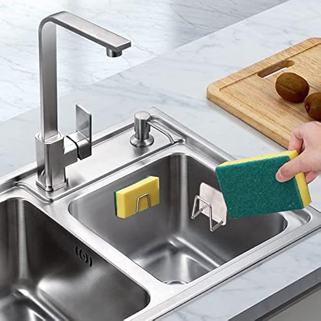 2Pcs Sponge Holder for Kitchen Sink£¬Strong Adhesive Small Sponge Holder£¬Sink Holder for Brush and Sponge£¬Premium Rustproof SUS304 Stainless Steel Rust Proof Waterproof (Silver)