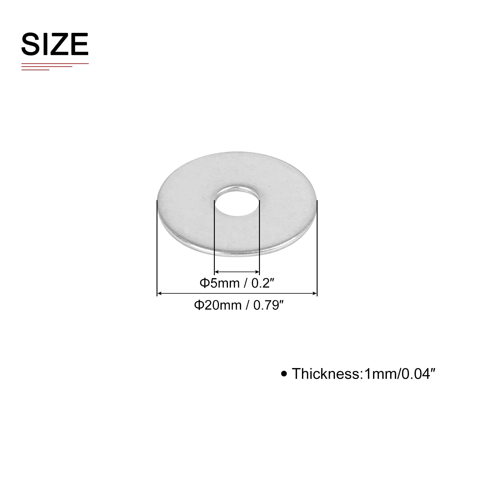 DTGN 5mmx20mmx1mm(IDxODxT) Stainless Steel Flat Washers - 55Pack - Good for Industrial Machinery - Flat Ring Gaskets - Silver Tone - Image 2