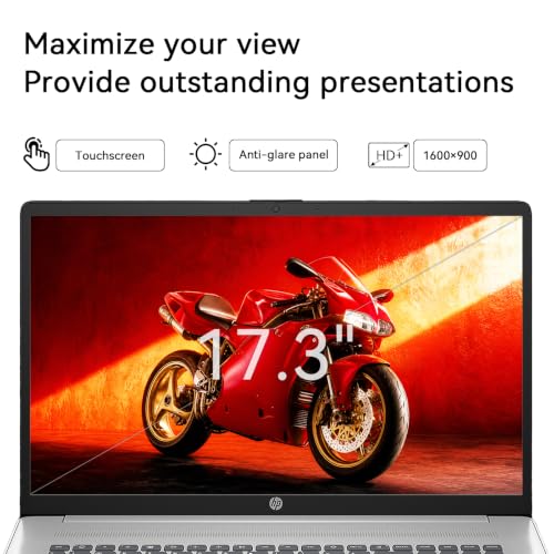 Image of HP 17 Inch Laptop Touchscreen Computer, 17.3 HD+ Business Laptop AI PC, Intel 10-Core 5, Customized 16GB /32GB /64GB RAM 1TB /2TB SSD, Windows 11 Pro, Backlit Keyboard, USB-C(Displayport), Glacier Silver