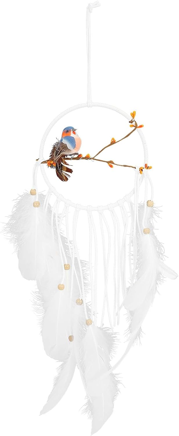 VALICLUD Woven Dream Catcher Pendant with Tassel, White Lovebird Wall Hanging Decor, Boho Macrame Dreamcatcher for Bedroom and Living Room Accents
