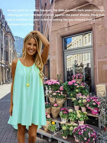 Image of Women's Chiffon Summer Casual Sundress Spaghetti Strap Tank Beach Dresses Bathing Suit Coverup
