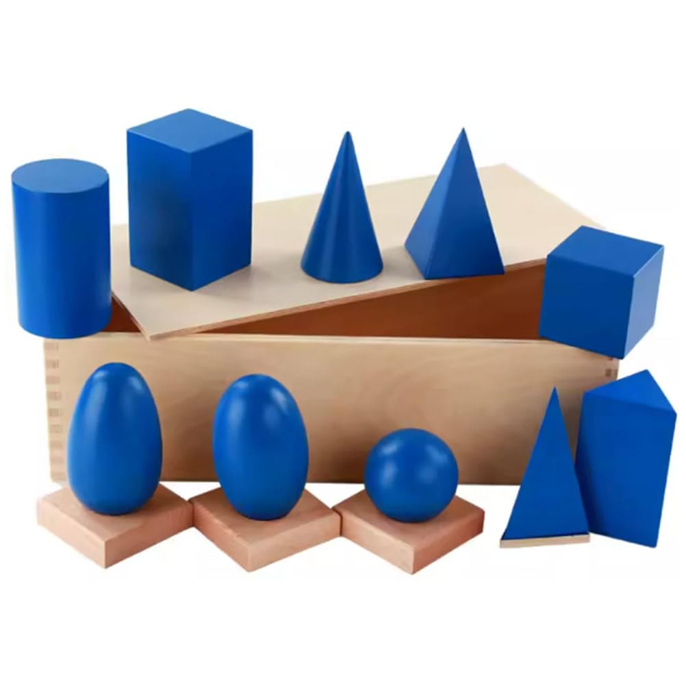 Drewniane geometryczne bryły Montessori | Materiał sensoryczny kształcie 3D, zabawka nauki geometrii przedszkolu z podstawkami i tablicami rzucania cieni