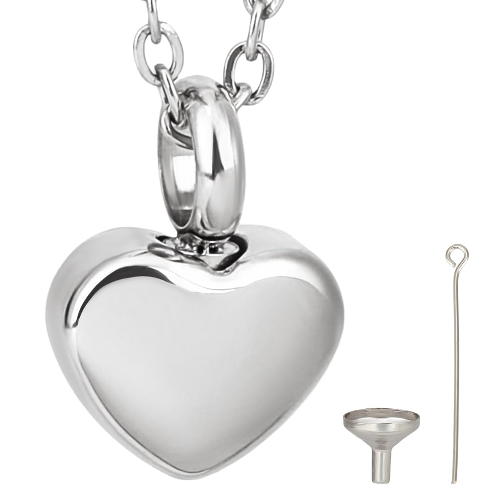 MeMeDIY Collana A Cuore Per Ceneri – Ciondolo In Acciaio Inox Con Kit Di Riempimento – “Per Sempre Nel Mio Cuore”