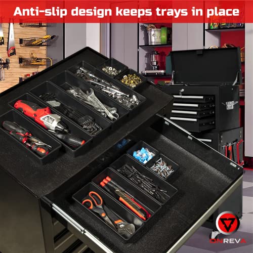 Onreva Tool Box Organizer Tray Set, Toolbox Storage Non-Slip Trays, Rolling Tool Chest Drawer Dividers, Tool Cabinet Bins, Hardware, Screws, Nuts, Screwdrivers, Pliers, Small Tools Organization #TOP4