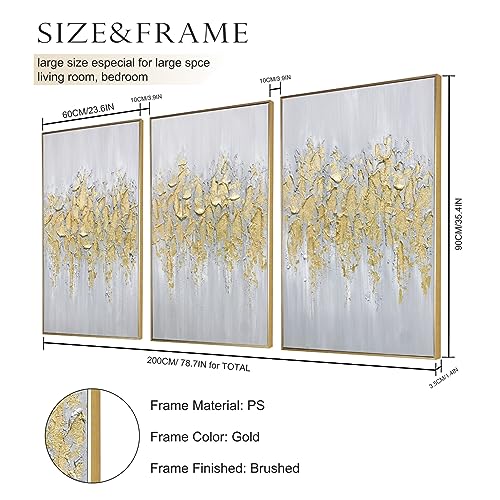 Zessonic Abstract Wall Art For Living-room: Framed Glam Gold Hand-Painting Canvas Art for Bedroom Decor Glitter Abstract Artwork for Modern, Contemporary Decor, (Set of 3, 24 x 36 Inches for Each) - Image 6