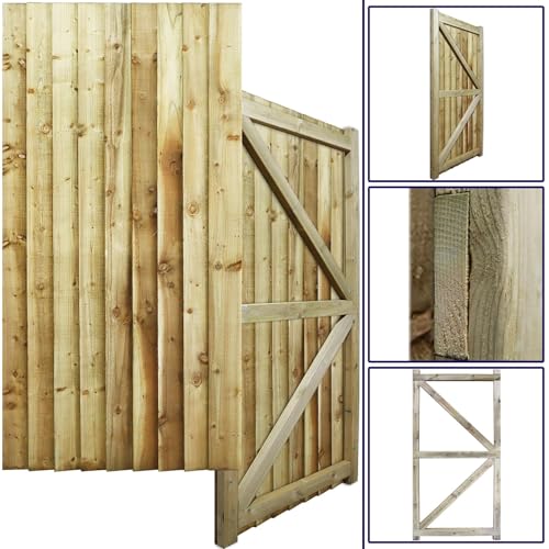 6ft Heavy Duty Wooden Garden Gate, Feather Edge Fully Framed Flat Top Treated Timber Door for Outdoor Pathway Home Access, 180cm High x 90cm Wide - Image 8