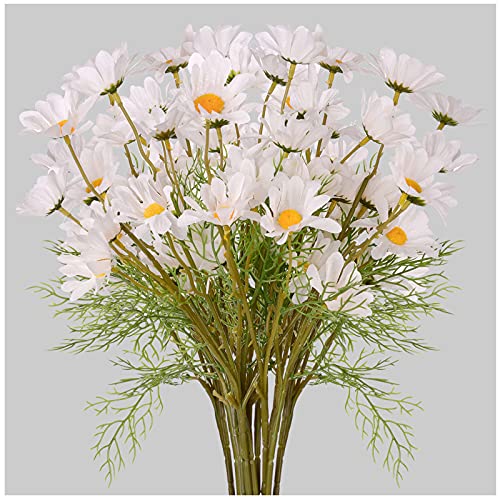 Image of EVER WIN Artificial White Flowers for Decoration Table Centerpieces - Silk Faux Flowers Daisies Colorful Flowers Bouquets with Stems for Table Centerpieces Decoration Outdoors - 12 Bundles