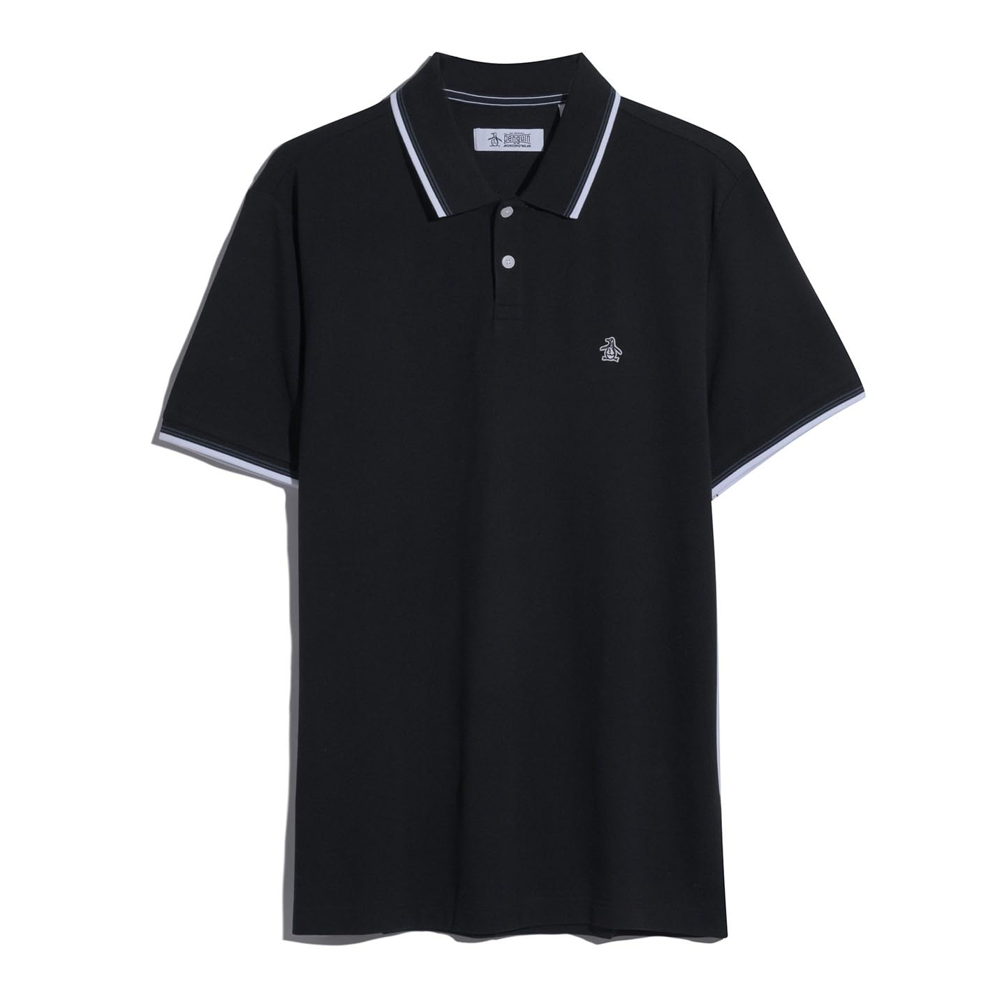 Original Penguin Tipped Polo Shirt Slim Fit Short Sleeve with Sticker Peter Logo Black