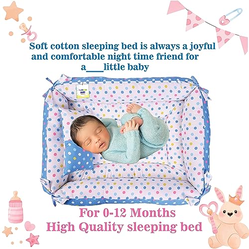 Image of Toddylon Baby Bed Bedding Set for New Born Baby Mattress with Mosquito Net & Pillow (0-12 Months) Blue