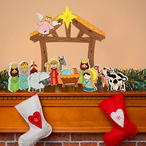 Conjunto de 12 peças de presépio de madeira de Natal Jesus Manjedoura de mesa de presépio ornamento