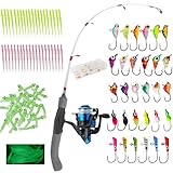 Generic 122Pcs Ice Fishing Rod Reel Combo, 24' Medium Light Ice Fishing Rod Kit with Ice Fishing Jigs, Lures for Trout, Walleye, Perch, Panfish Bluegill Crappie