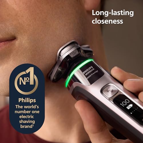 Image of Philips Norelco Shaver i9000 Prestige, Wet & Dry Electric Shaver, Dark Slate Nova, SenseIQ Technology, Triple Lift & Cut System, 360 Rotating Dual SteelPrecision Blades, Charging Stand, XP9204 /85