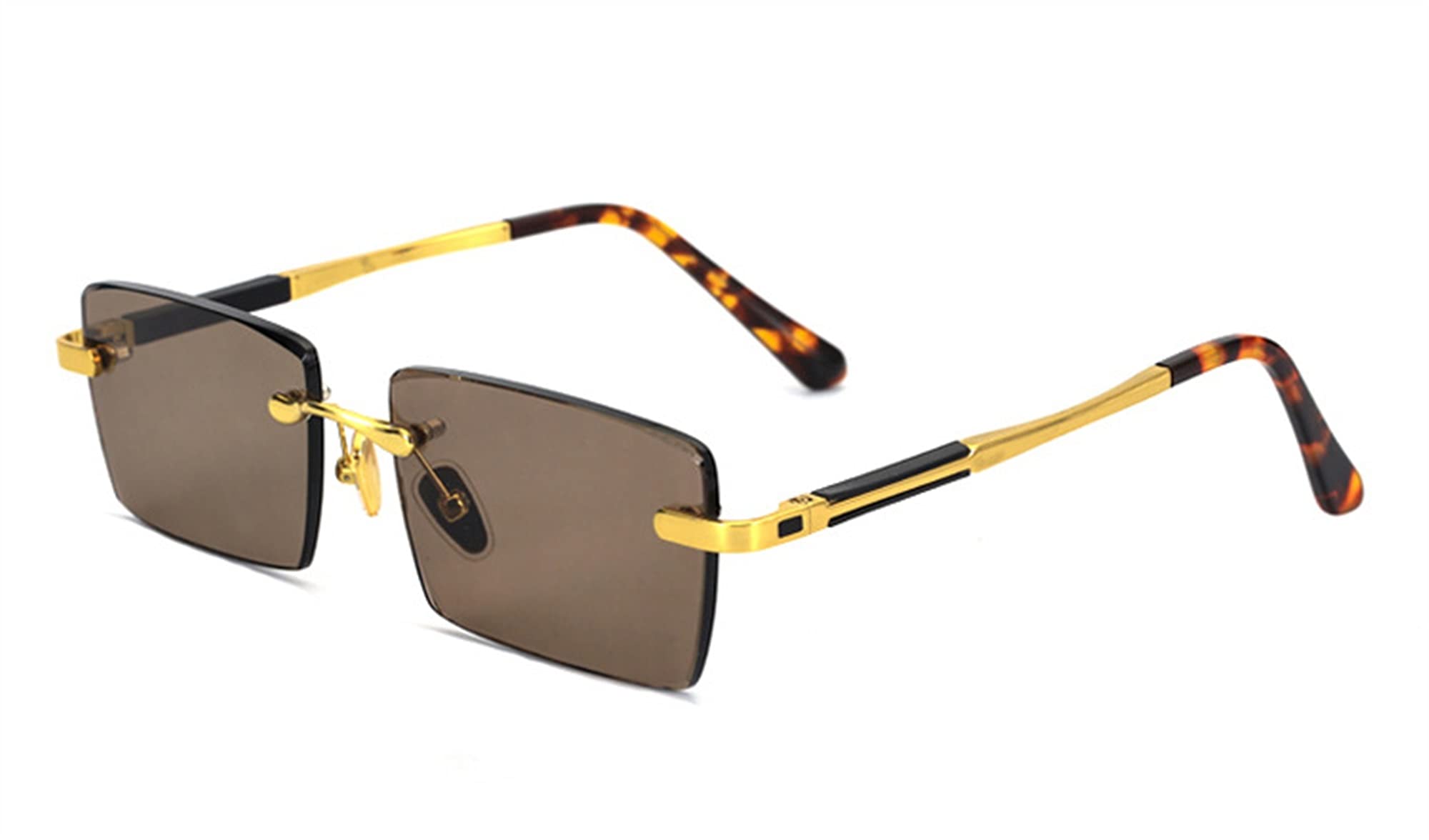 FEINIAO 2021Luxury Rimless SunglassesMan Woman Acetate Metal Frame Natural Crystal Stone Rectangle Sun Glasses (Color : 2, Size : Height：38mm)