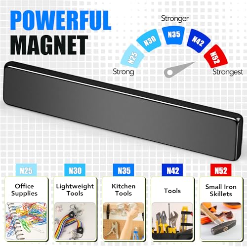 Image of MIKEDE 12 Pack Strong Magnets Heavy Duty, N35 Neodymium Black Bar Magnets Powerful Magnet Strips with Adhesive Backing, Rare Earth Magnet for Fridge, Garage, Kitchen - 2.36 x 0.39 x 0.12in