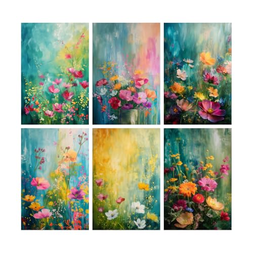 Image of SiddArtify Vibrant Floral Oil Painting Art Print Set - 300GSM Board - 8x12 Inch - Pack of 6 Wall Room Decoration art Poster Prints