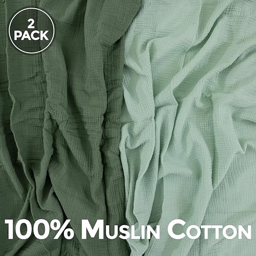 Image of Dreamology Muslin Swaddle Blankets for Boys and Girls,2-Pack Soft & Breathable,Soft & Breathable 100% Cotton, Baby Swaddle Blankets for Newborn,44 x 44 Swaddle Blanket | Green,Light Green
