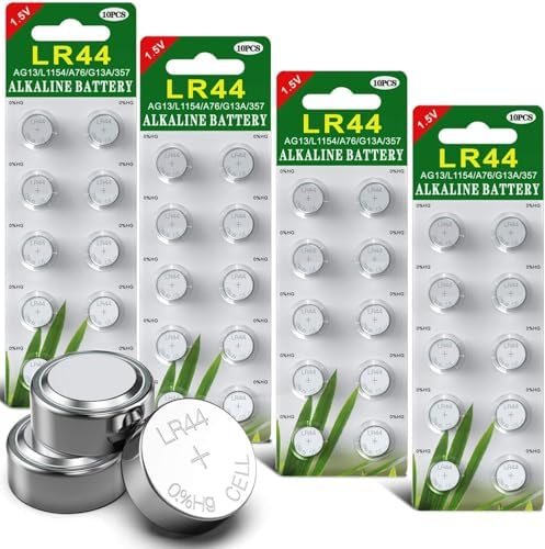 GutAkaLi 40er Pack LR44 Knopfzelle - 1.5V - Alkaline Batterie LR44 Ohne Quecksilber - (AG13 L1154F V13GA SR44 LR44H A76 LR754 357 303 Knopfzelle)