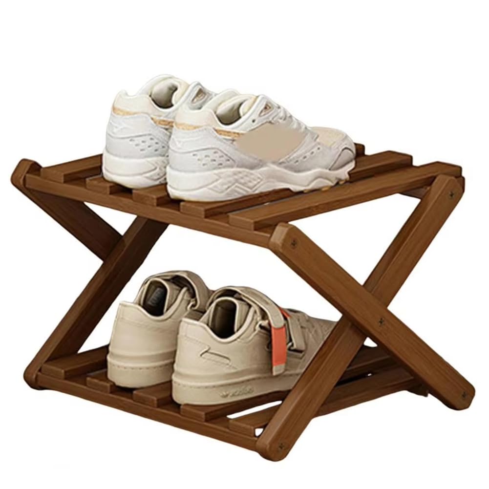 CTRLZS Bamboo Multi-Layer Folding Shoe Rack, Retractable Household Storage Shelf, Space-Saving Shoe Organizer,Dark Brown