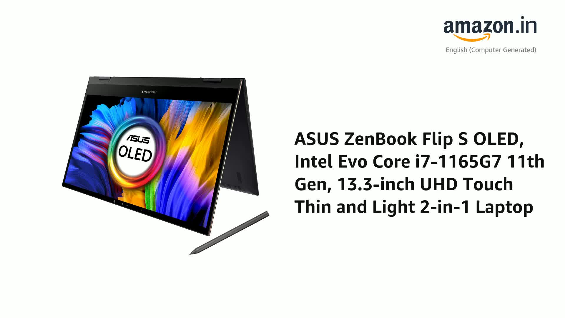 Asus Zenbook Flip S Oled, Intel Evo Core I7-1165G7 11Th Gen, 13.3