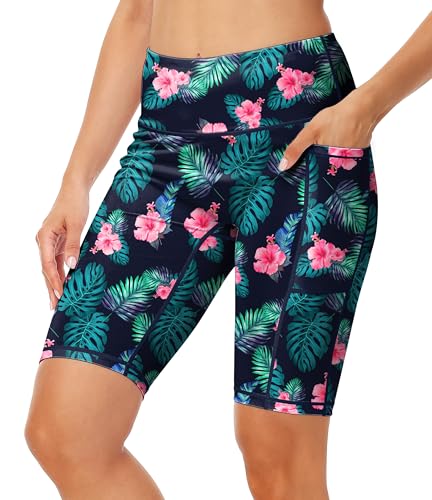 Image of AOBUTE Womens 9 inch /10 inch /11 inch Long Swim Board Shorts High Waisted UPF 50+ Biker Shorts with Pockets