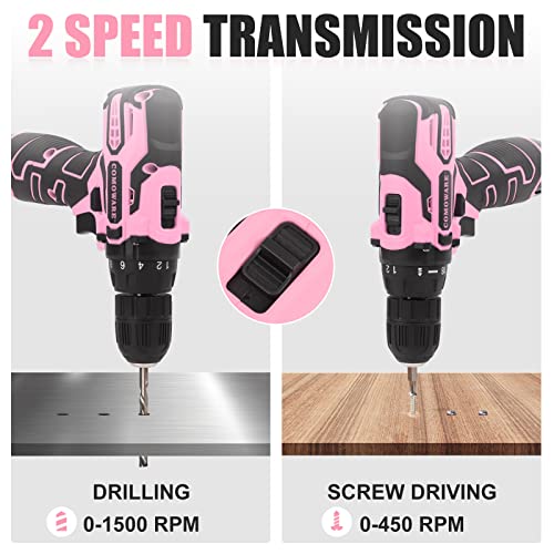 COMOWARE Pink Bohrer-Set für Damen, 12 V Bohrmaschine mit rosa Tasche – Bild 6