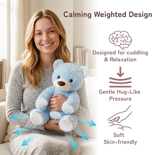 Image of Niuniu Daddy Blue Bear Weighted Stuffed Animals, Plush Pillow Toy for Kids | 20 in 3.3 lbs, Heavy sensory lap pad, lying body pillow for sleeping, machine wash, huggable gift, cute plushies