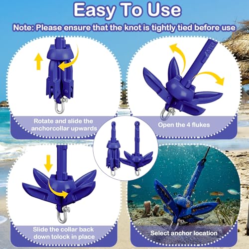 Image of Lounsweer 2 Pack 1.5 /3.5 lb Marine Kayak Anchor Kit Folding Grapnel Anchor Kit Boat Kayak Fishing Accessories for Small Boats Kayaks Canoe Paddle Boards