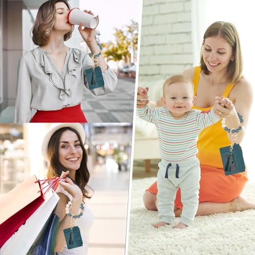 Image of KNGITRYI Wristlet Wallet for Women,RFID Keychain Wallet with Beaded Strap | 8 Card Slots,ID Window,Zipper Pocket,Leather Tassel,Compact Design
