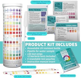 Palinoia 22 in 1 Drinking Water Test Kit with 130 Strips - Well, Faucet, Household Test Strip for Fluoride, Lead, Hardness, Chlorine, Iron, Copper and More
