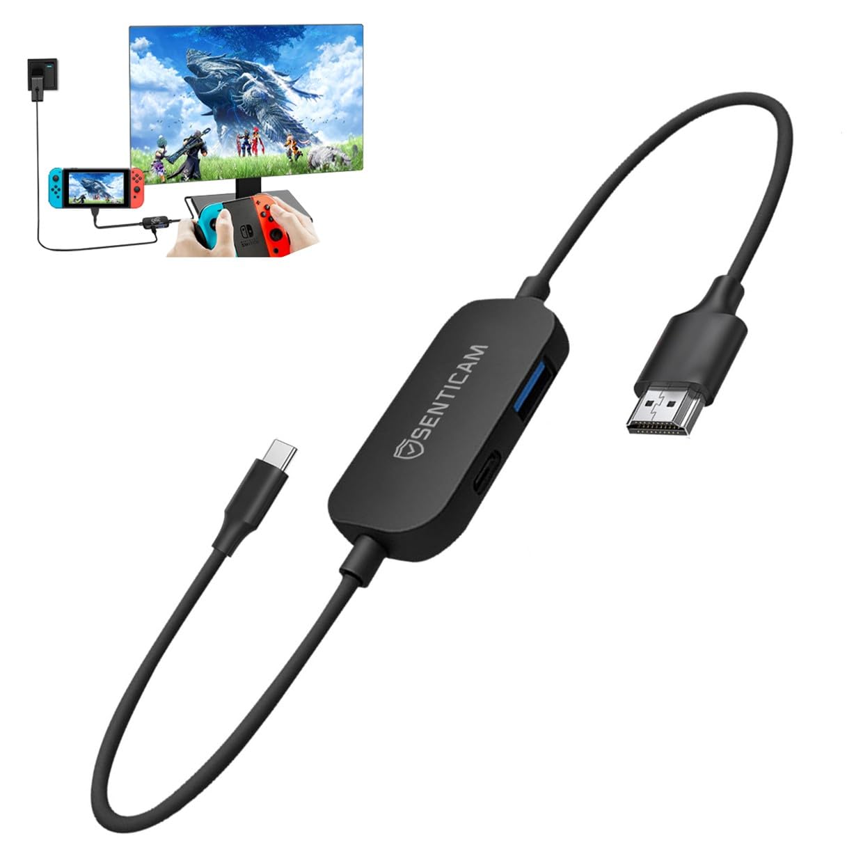 Switch TV-Dockingstation, tragbarer Ladeständer für Nintendo Switch, kompakter USB-C auf HDMI-Adapter, Mini-Switch-Dock mit USB 3.0-Anschluss, Ersatz-Dockingstation für Nintendo Switch… (Black)