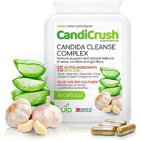 CandiCrush Thrush Treatment - 60 Vegan Thrush Tablet Capsules - Candida Treatment Complex with Lactobacillus Acidophilus Bacterial Cultures for Yeast Infection - Men and Ladies Gut Health Supplements Cover