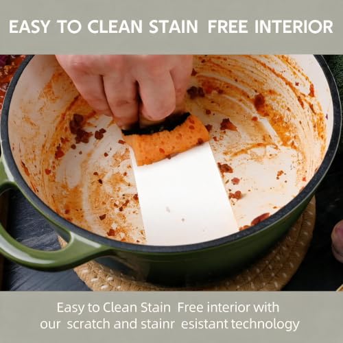 Image of Dutch Oven Enameled Cast Iron with Lid - Big Dual Handles - Oven Safe up to 500F - Classic Round Pot for Versatile Cooking (Golden Green, 3 QT)